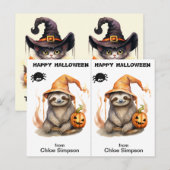 Postale Carte d'Halloween de Sloth Kitty Cat School Party (Devant / Derrière)
