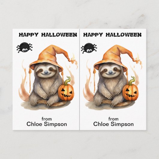 Postale Carte d'Halloween de Sloth Kitty Cat School Party (Devant)