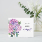 Postale Carte d'histoire de couleur rose Hydrangea Floral  (Debout devant)