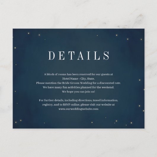 Postale Carte d'information de mariage sous les étoiles (Devant)