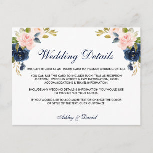 Postale Carte d'informations sur le Mariage rose bleu flou