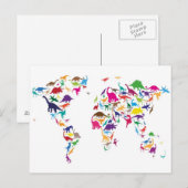 Postale Carte Dinosaur de la carte du monde (Devant / Derrière)