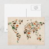 Postale Carte Dinosaur de la carte du monde (Devant / Derrière)