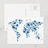 Postale Carte Dinosaur de la carte du monde (Devant / Derrière)
