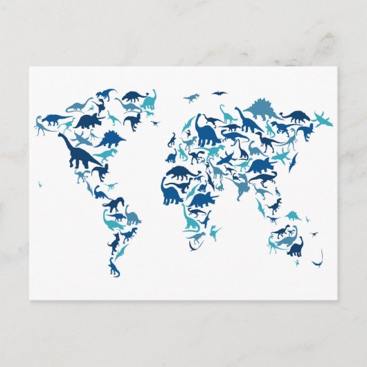 Postale Carte Dinosaur de la carte du monde (Devant)