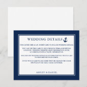 Postale Carte d'insertion de détails de mariage bleu ancre (Devant / Derrière)