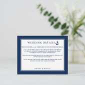 Postale Carte d'insertion de détails de mariage bleu ancre (Debout devant)