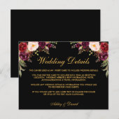 Postale Carte d'insertion de détails de mariage floral bur (Devant / Derrière)