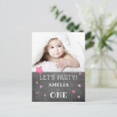 Postale Carte d'invitation 1er Anniversaire rose (Debout devant)