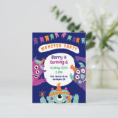 Postale Carte d'invitation Anniversaire des monstres migno (Debout devant)