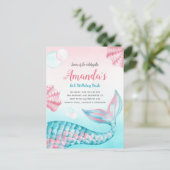 Postale Carte d'invitation anniversaire Sirène Budget aqua (Debout devant)