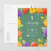 Postale Carte d'invitation d'anniversaire de fruit dansant (Devant / Derrière)