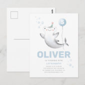 Postale Carte d'invitation d'anniversaire Enfant Requin Ba (Devant / Derrière)