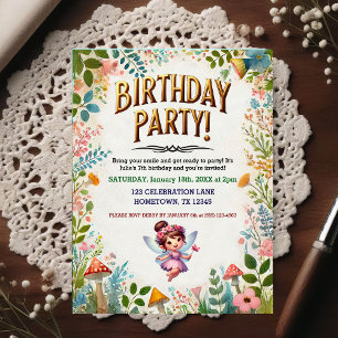 Postale Carte d'invitation d'anniversaire florale de fée e