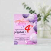 POSTALE CARTE D'INVITATION D'ANNIVERSAIRE POUR FILLES DE 4 (Debout devant)