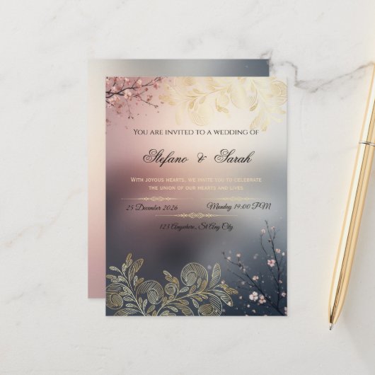 Postale Carte d'invitation de mariage (Devant/Arrière en situation)