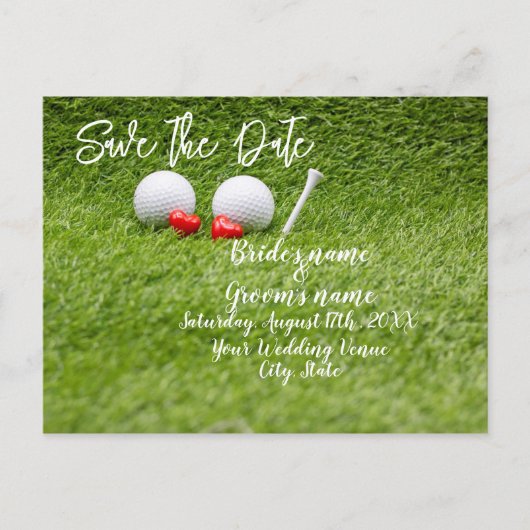 Postale Carte d'invitation de mariage de golf avec deux cœ (Devant)