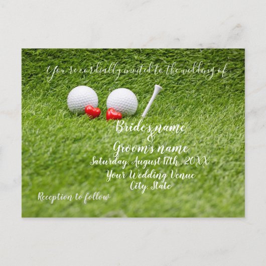 Postale Carte d'invitation de mariage de golf avec deux cœ (Devant)