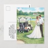 Postale Carte d'invitation de mariage de golf avec mariée (Devant / Derrière)