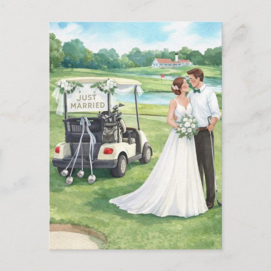 Postale Carte d'invitation de mariage de golf avec mariée (Devant)