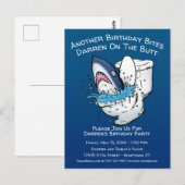 Postale Carte d'invitation drôle d'anniversaire requin de (Devant / Derrière)