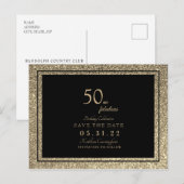 Postale Carte d'invitation Glam 50 & Fabulous avec paillet (Devant / Derrière)
