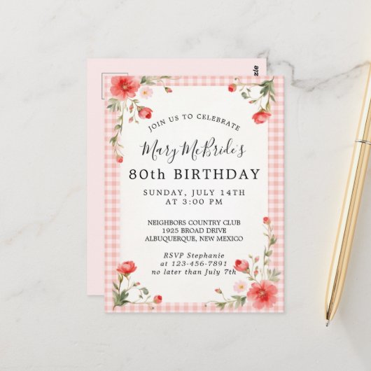 Postale Carte d'invitation pour 80e anniversaire (Devant/Arrière en situation)