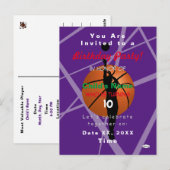 Postale Carte d'invitation pour garçon thème basket-ball H (Devant / Derrière)