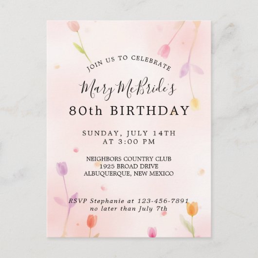 Postale Carte d'invitation pour les 80 ans (Devant)