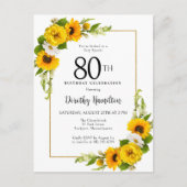 Postale Carte d'invitation pour les 80 ans avec tournesol  (Devant)