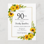 Postale Carte d'invitation pour les 90 ans avec tournesol  (Devant)