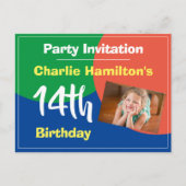 Postale Carte d'invitation pour un 14e anniversaire avec p (Devant)