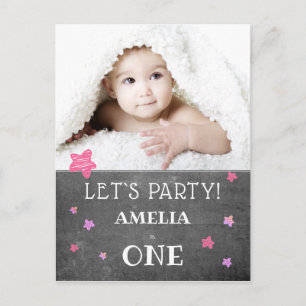 Postale Carte d'invitation rose pour un 1er anniversaire a