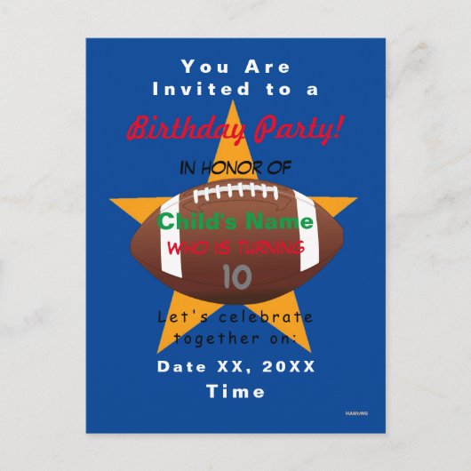 Postale Carte d'invitation thème football pour garçons HAM (Devant)