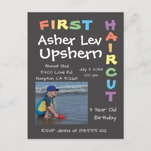 Postale Carte d'invitation Upshern Upshernish Upsherin (Devant)
