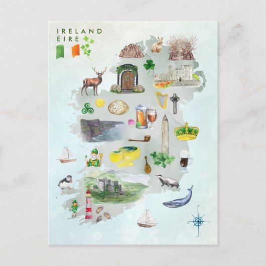 Postale Carte d'Irlande illustrée à l'aquarelle (Devant)