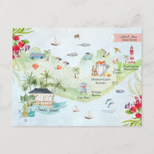Postale Carte d'itinéraire de mariage de destination   Île