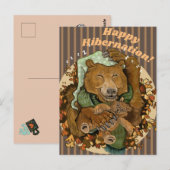 Postale Carte d'ours câlin d'hibernation heureuse (Devant / Derrière)