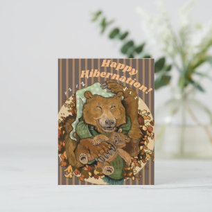 Postale Carte d'ours câlin d'hibernation heureuse