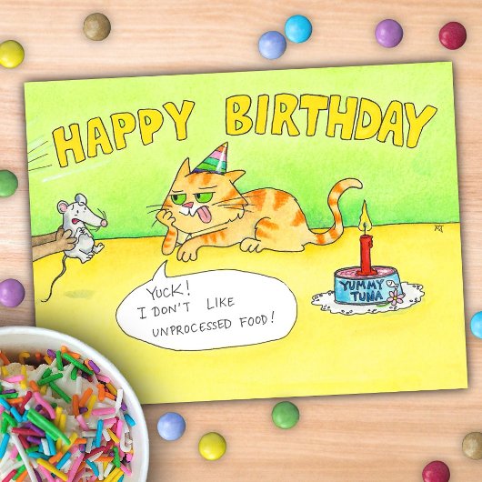 Postale Carte drôle de chat d'anniversaire heureux