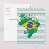 Postale Carte du Brésil avec drapeau brésilien (Devant / Derrière)