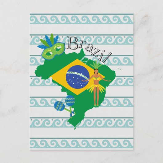 Postale Carte du Brésil avec drapeau brésilien (Devant)