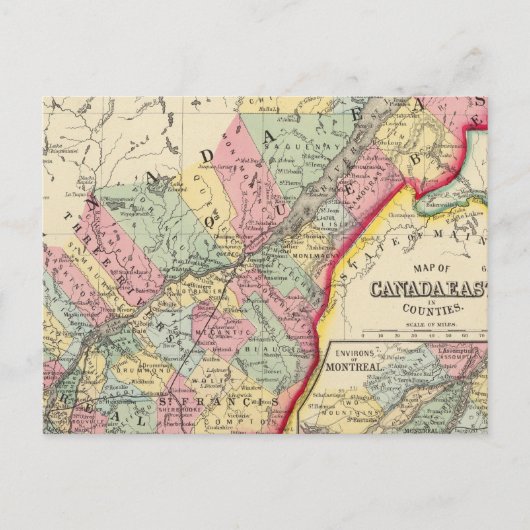 Postale Carte Du Canada Est Dans Les Comtés (Devant)