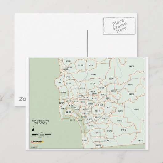 Postale Carte du code postal San Diego (Devant / Derrière)