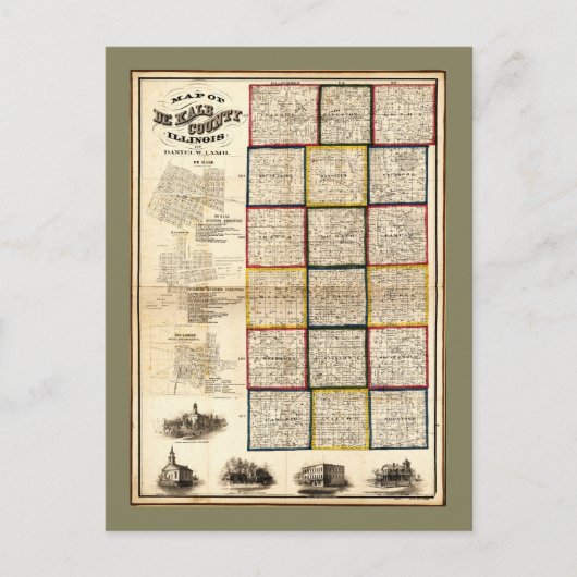 Postale Carte du comté de De Kalb, Illinois (1860) (Devant)