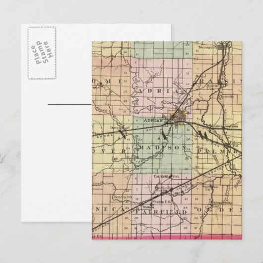 Postale Carte du comté de Lenawee, Michigan (Devant / Derrière)