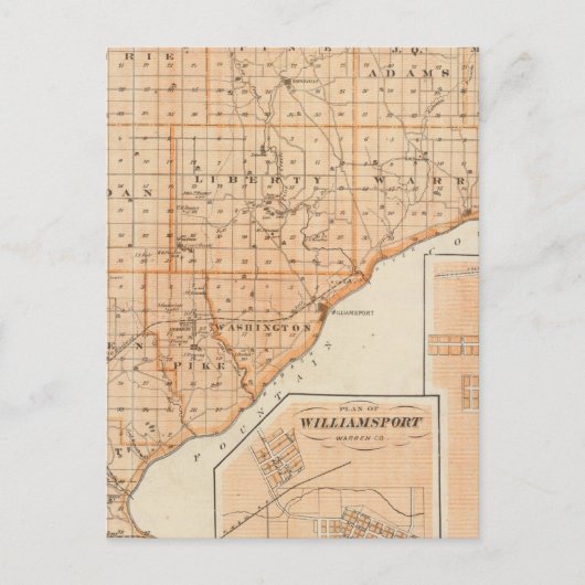 Postale Carte du comté de Warren avec plan du Liban-Ouest (Devant)