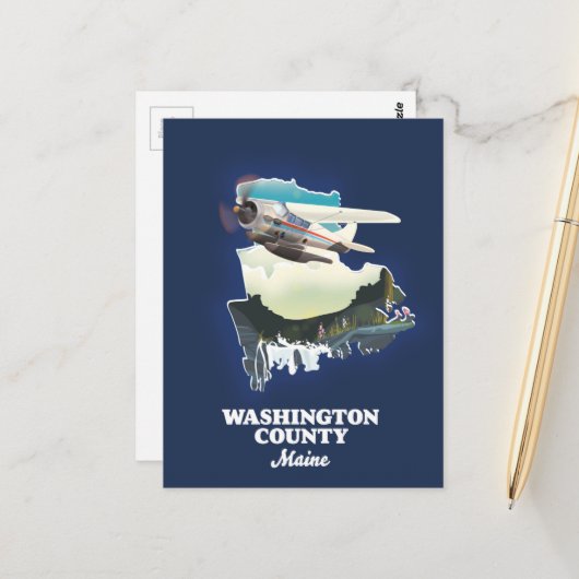 Postale carte du comté de Washington Maine (Devant/Arrière en situation)
