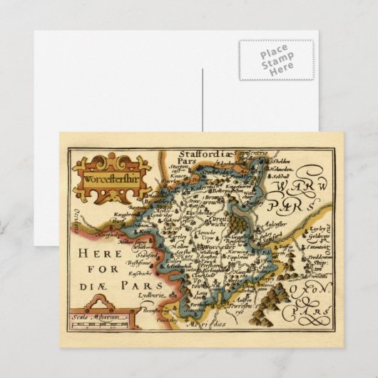 Postale Carte du comté de Worcestershire, Angleterre (Devant / Derrière)