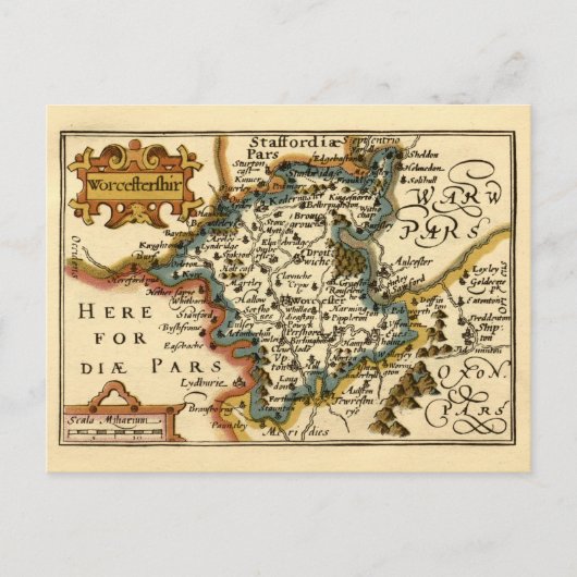 Postale Carte du comté de Worcestershire, Angleterre (Devant)